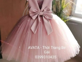 đầm công chúa hồng tim nơ