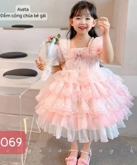 đầm công chúa dự tiệc , váy trẻ em màu hồng mã 069
